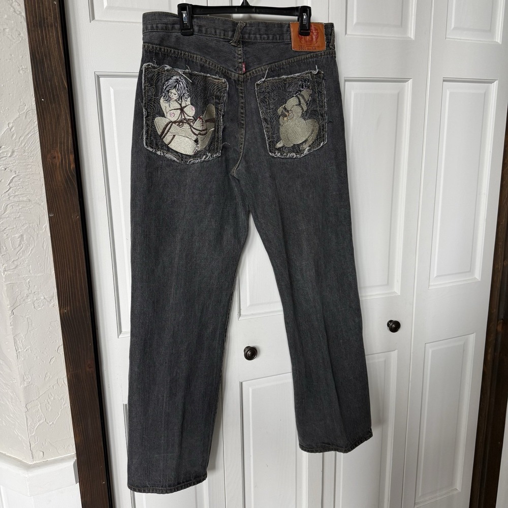 RMC Red Monkey Company Martin Ksohoh Lot 1001 Jeans Men 38 X 32 Embroidered Y2K